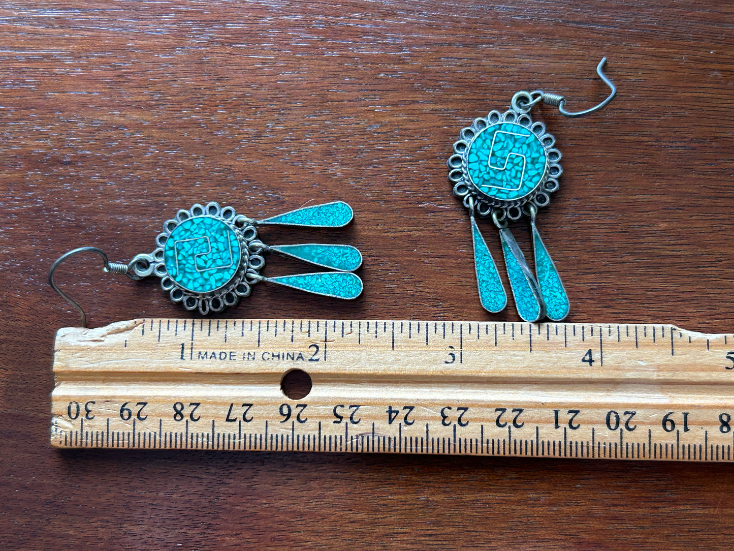 Vintage Sterling Silver 925 Turquoise Drop Dangly Pierced Earrings