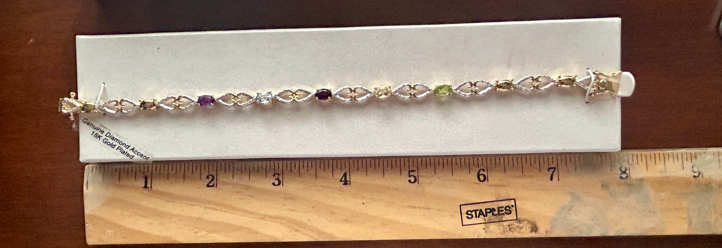 18k Yellow Gold Plate Genuine Diamond Accent Gemstone Heart Tennis Bracelet