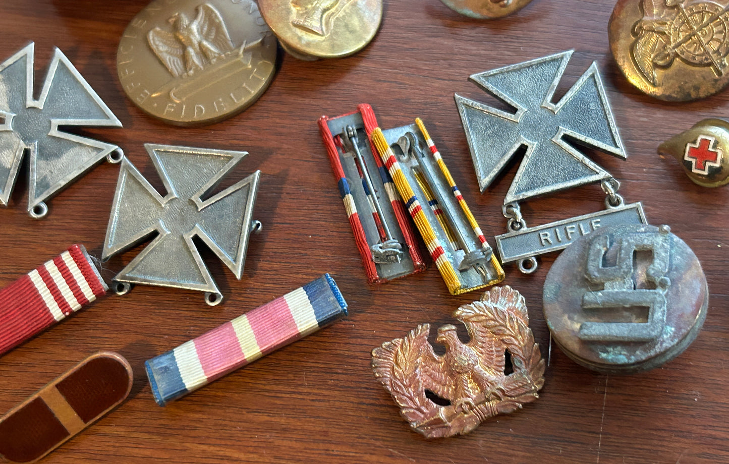 Mixed Lot of Vintage Military Badges Ribbons Buttons