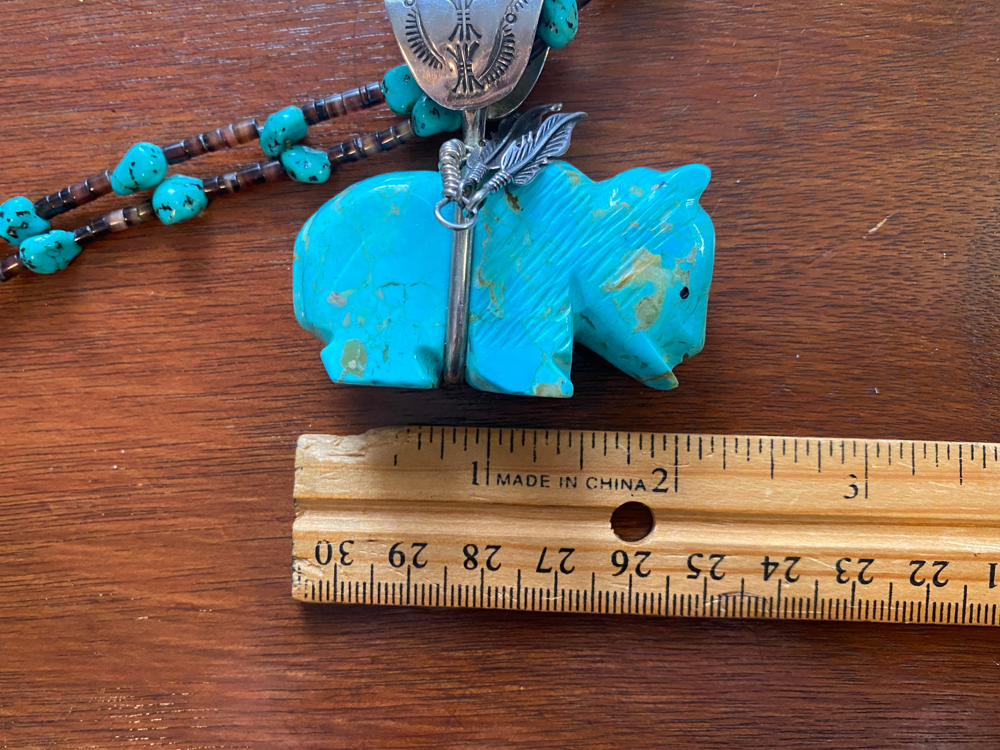 Sterling Silver 925 Heist Bead Carved Turquoise Buffalo Necklace