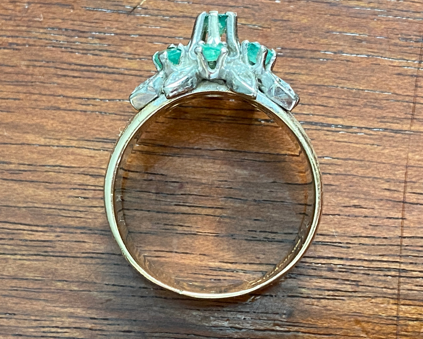 Vintage Trubrite 14k Yellow Gold Emerald Diamond Cocktail Ring Sz 8.25