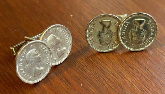Vintage Gold Tone Canadian Coin Cuff Links 1959