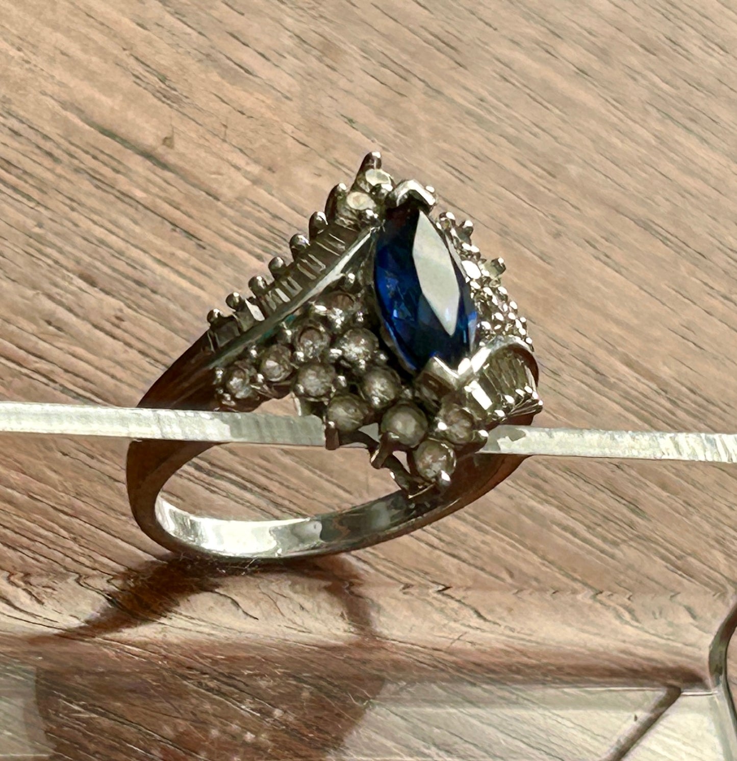 Sterling Silver 925 Blue Marquise Cubic Zirconia Cocktail Ring Sz 7