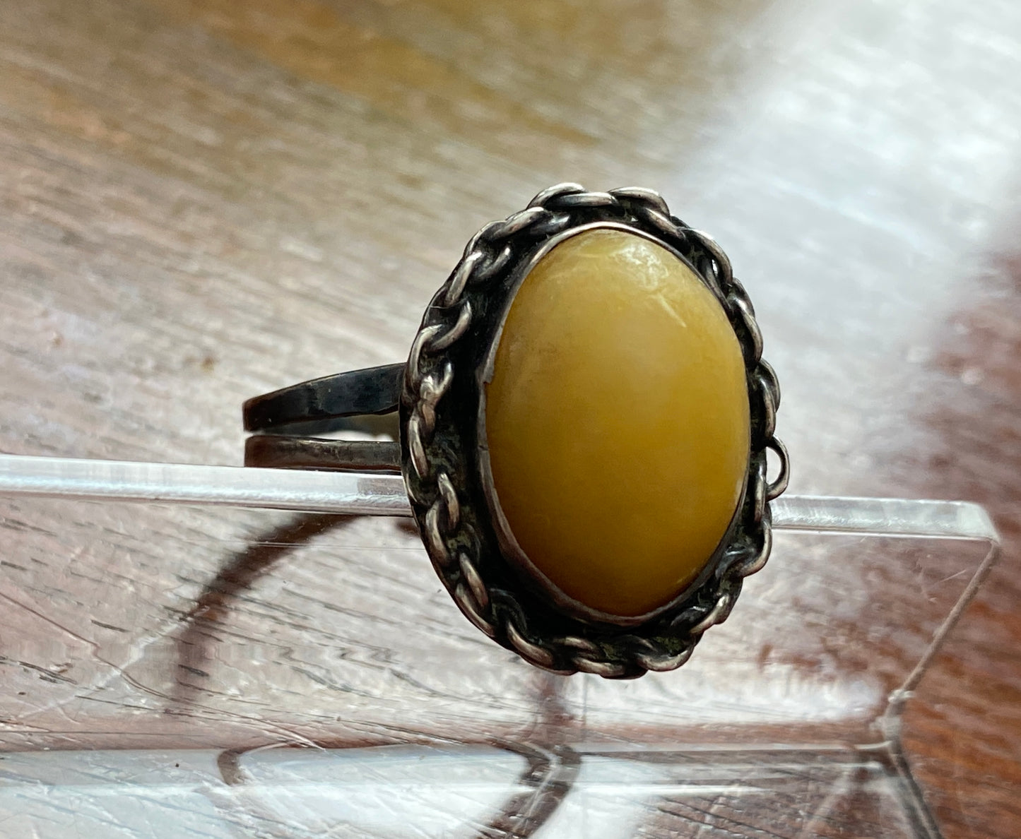 Vintage Sterling Silver JGG Butterscotch Egg Yolk Amber Ring Adjustable