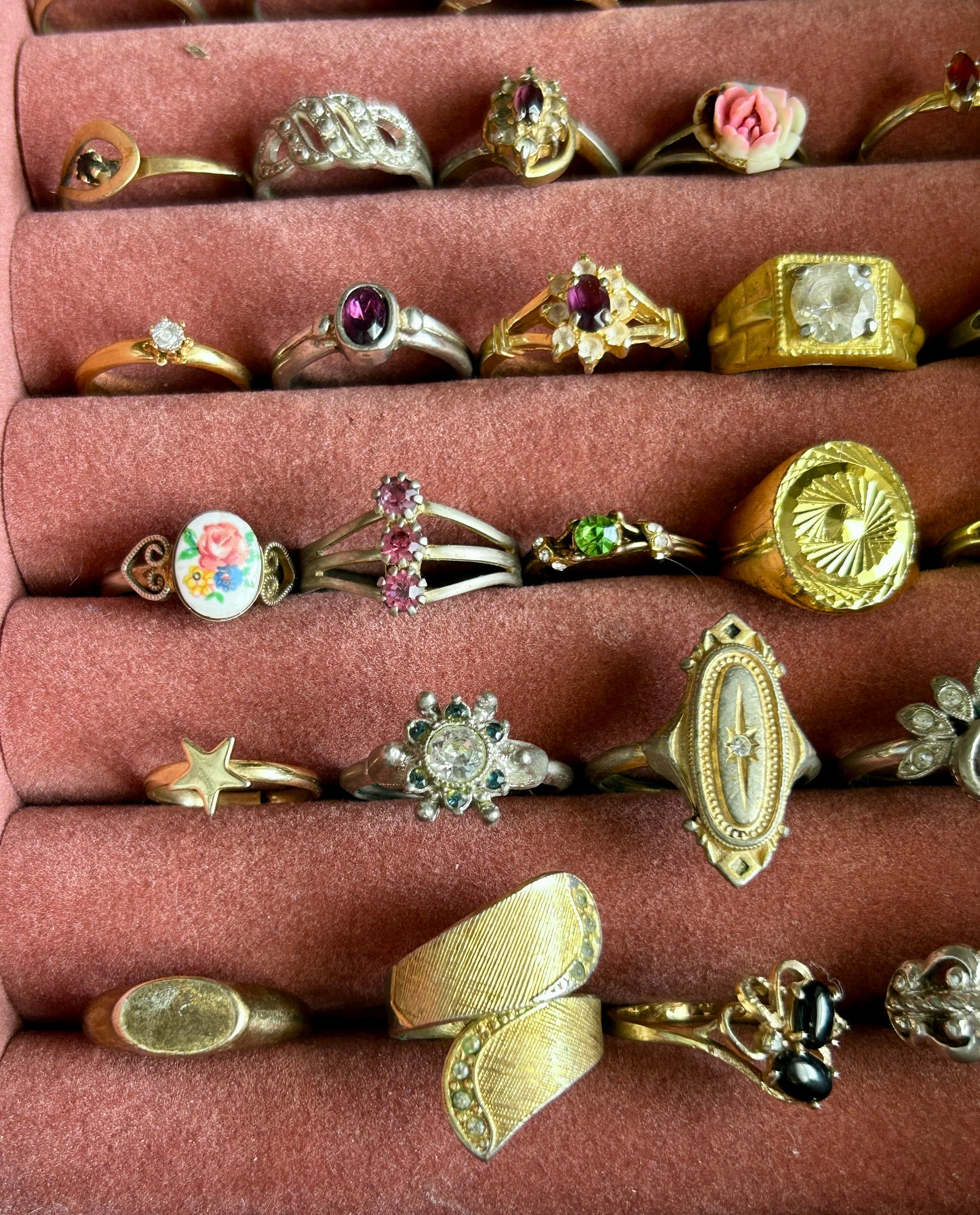 Vintage Lot of Costume Cocktail Rings Rhinestones Wrap Gold Silver Tone Bands