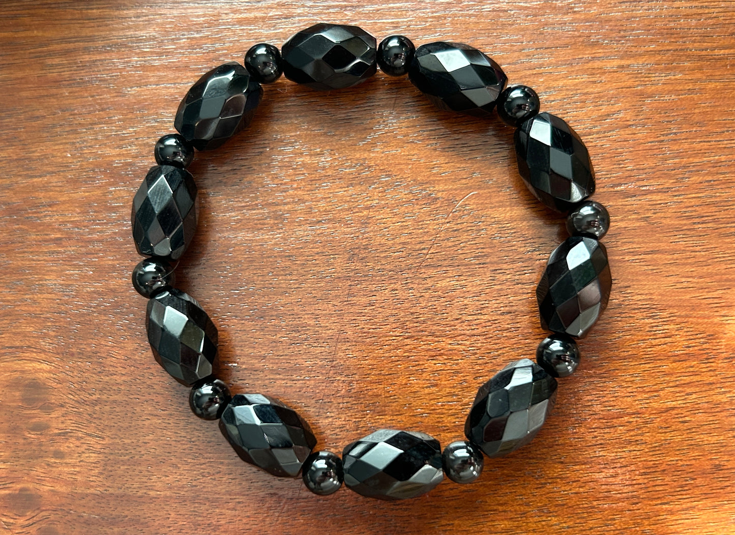 Vintage Stretch Bracelet Faceted Black Glass Beads