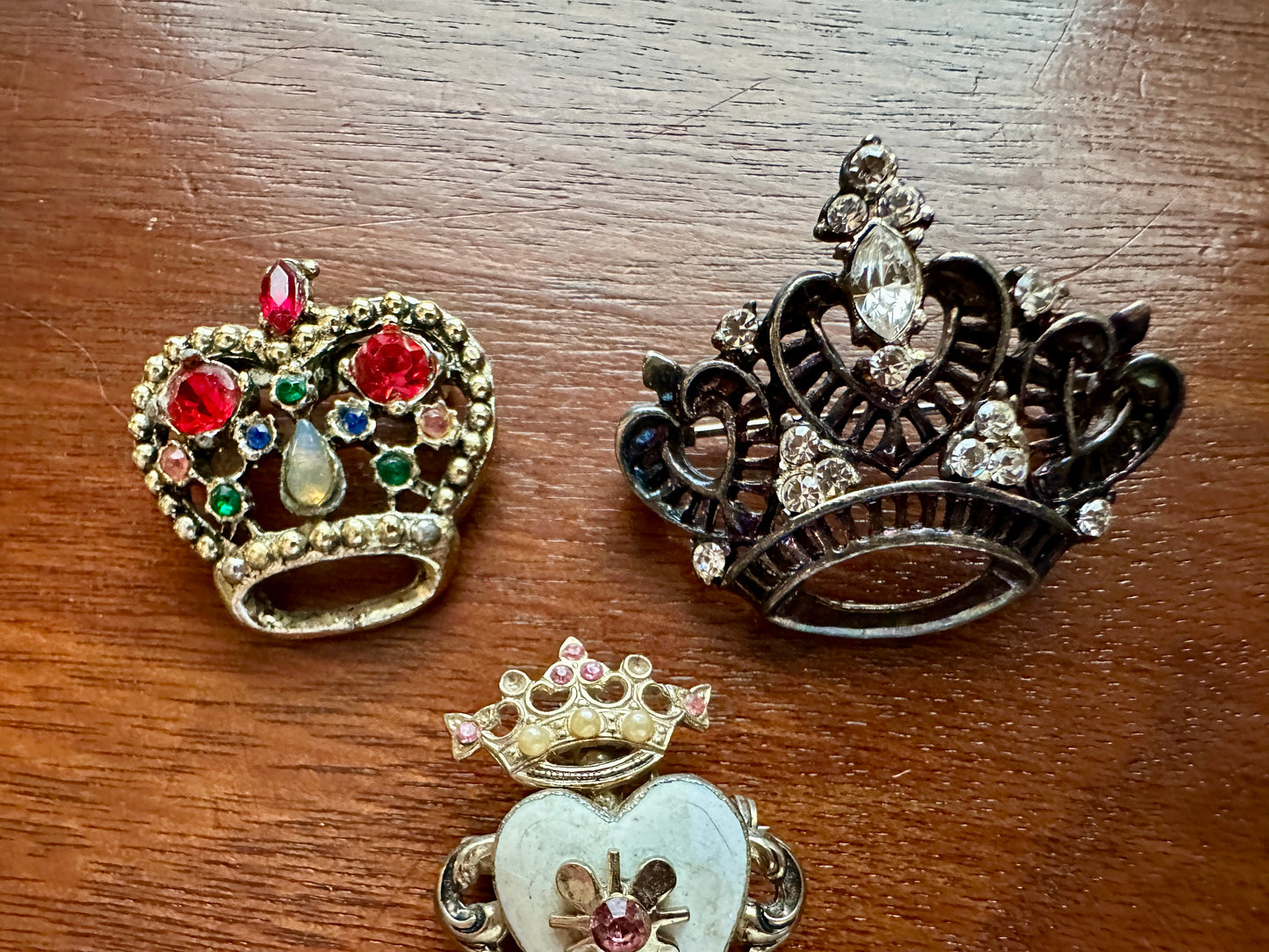 Vintage Crown Brooch Pin Lot Heraldry Coro Rhinestone Royal Heart Enamel