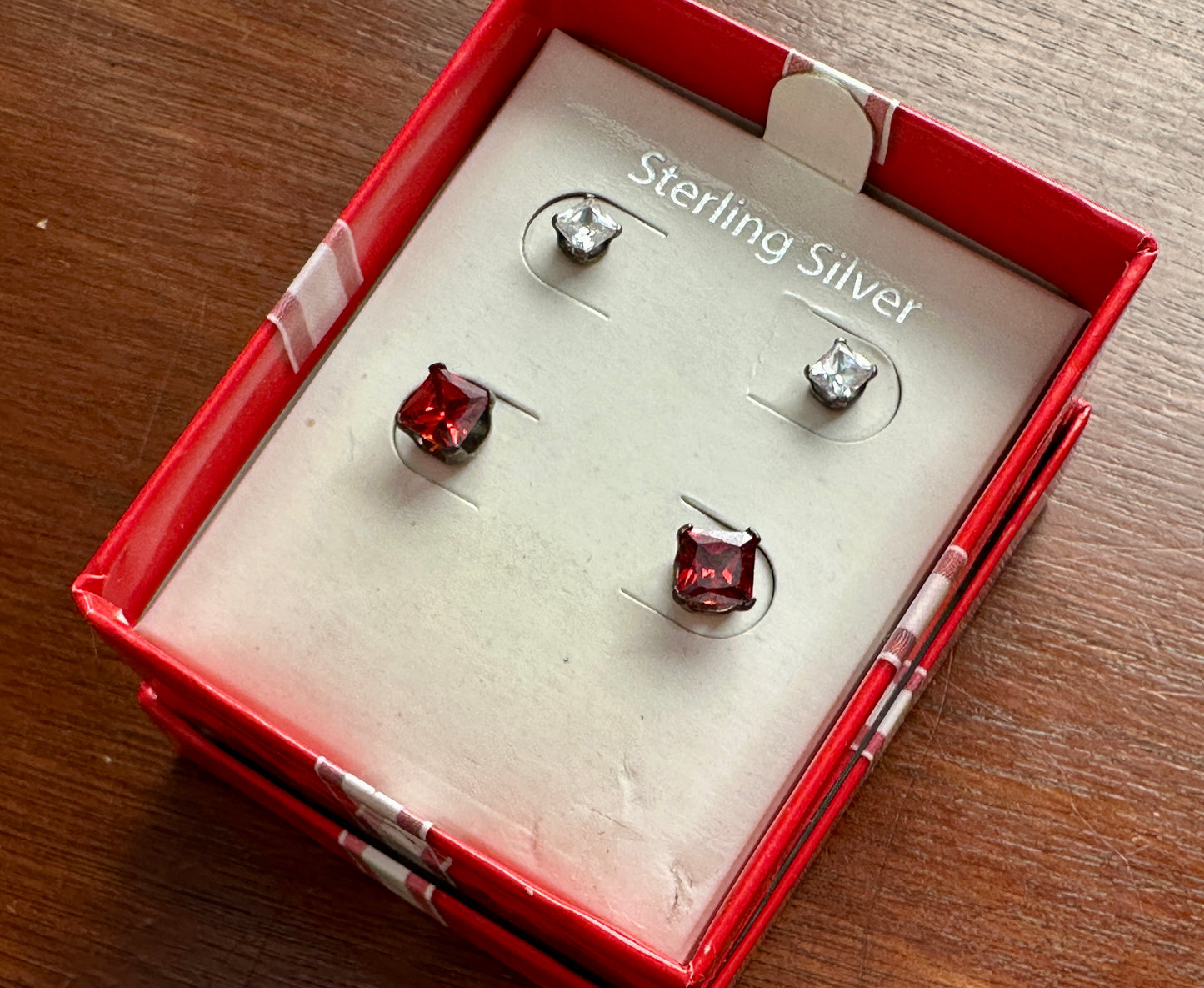 Sterling Silver 925 Red Clear Cubic Zirconia Stud Earring Set