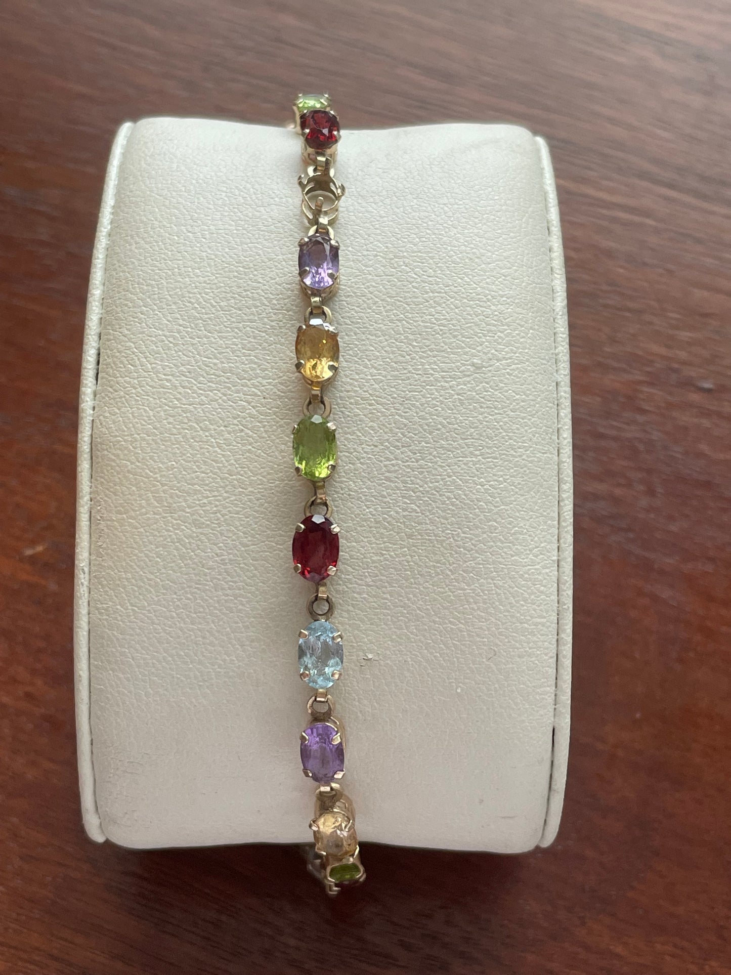 10k Yellow Gold Multi Colored Gemstone Tennis Bracelet Garnet Peridot