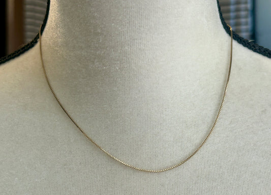 14k Yellow Gold Box Chain Necklace 17" Long