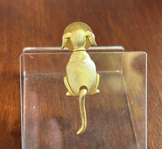 Vintage Signed JJ Gold Tone Dog Puppy Wagging Tail Pin Back