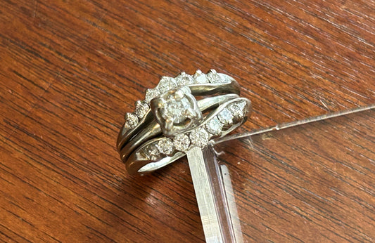 Vintage 14k 18k White Gold Jabel .75ctw Diamond Wedding Ring Set Sz 6