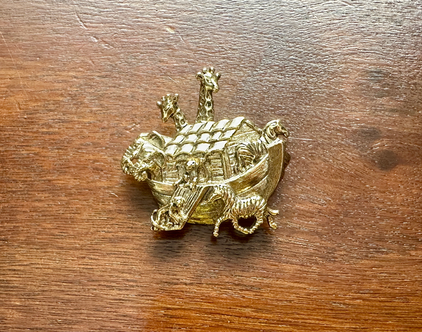 Vintage Gold Tone Noah's Ark Brooch Pin