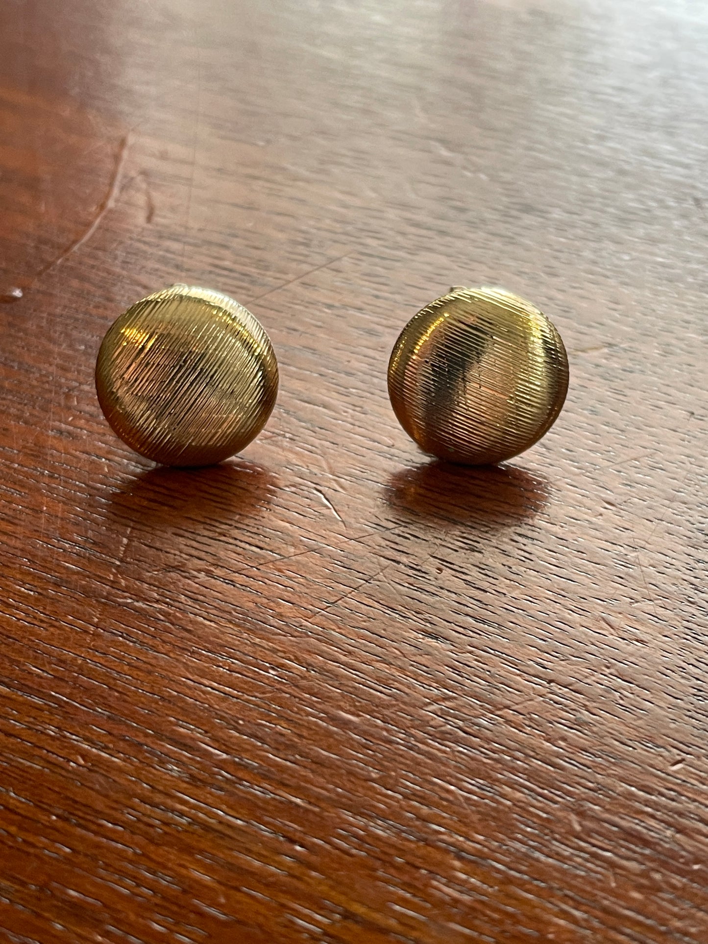 Vintage Small Brushed Gold Tone Button Style Clip On Earrings