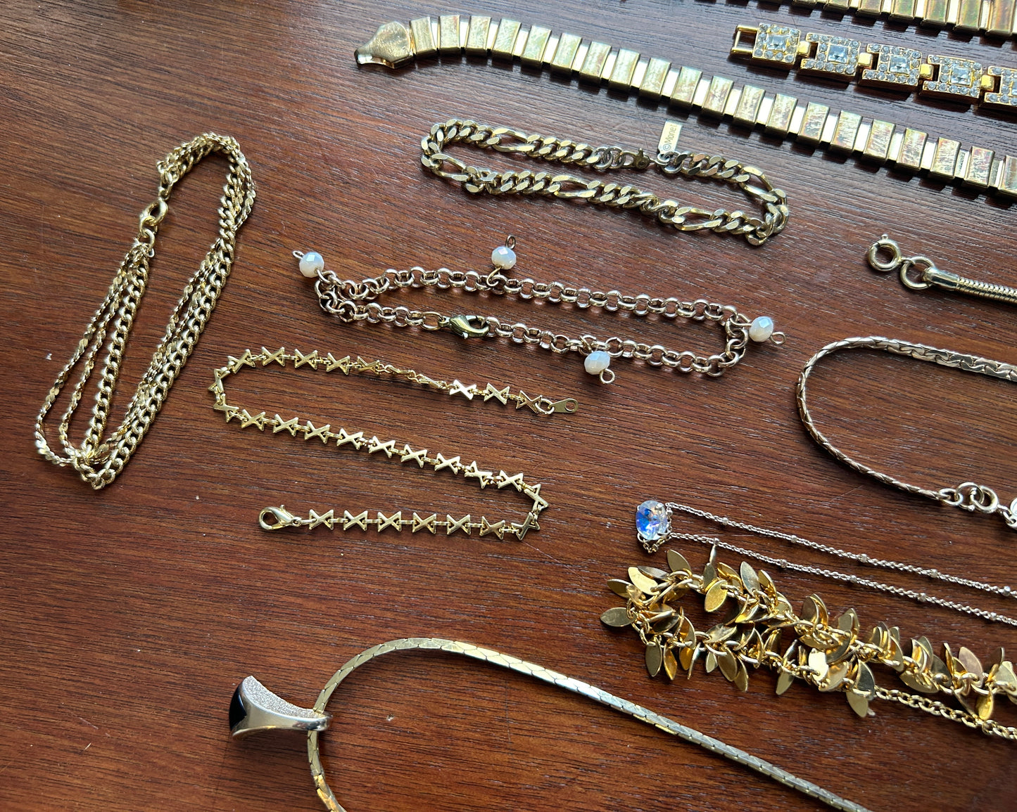 Vintage to Now Gold Tone Jewelry Lot Pendant Chain Necklaces Opal Rhinestones