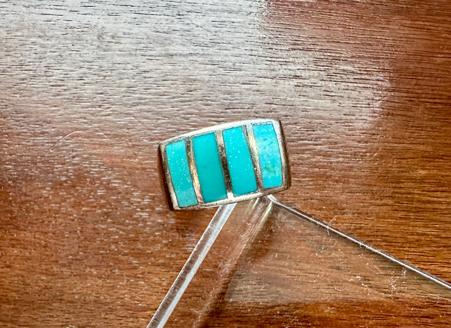 Silver 925 Turquoise Inlay Band Ring Sz 7.75