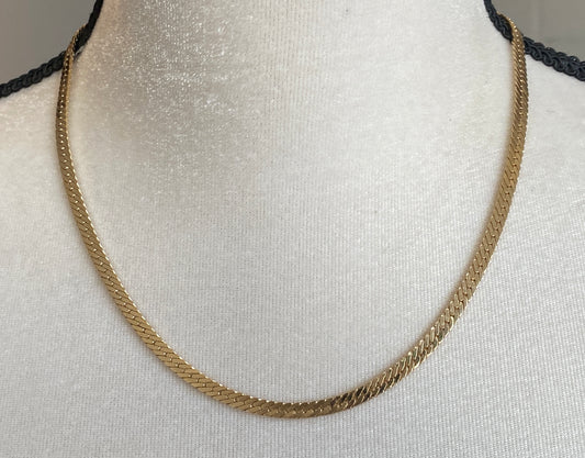 Vintage Gold Tone Fancy Metal Flat Chain Necklace