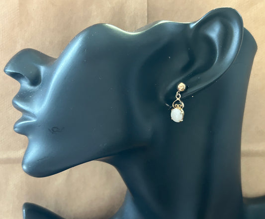 Vintage 12k Yellow Gold Faux Opal Drop Dangly Pierced SINGLE Earring