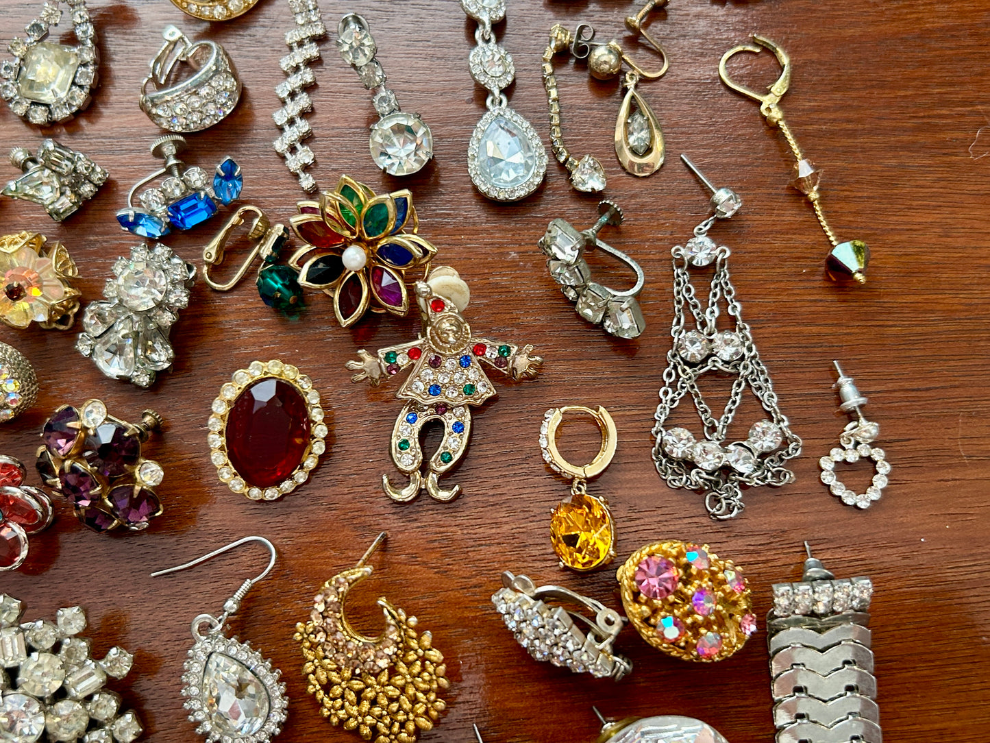 Over 60 Vintage SINGLE Earring Lot Rhinestones AB Harvest Cluster Craft Pearl