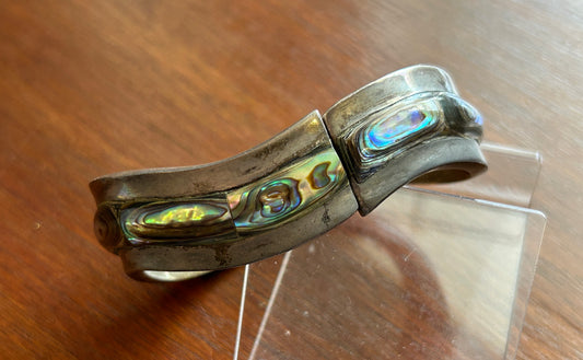 Heavy Sterling Silver 925 Abalone Inlay Clamper Bracelet