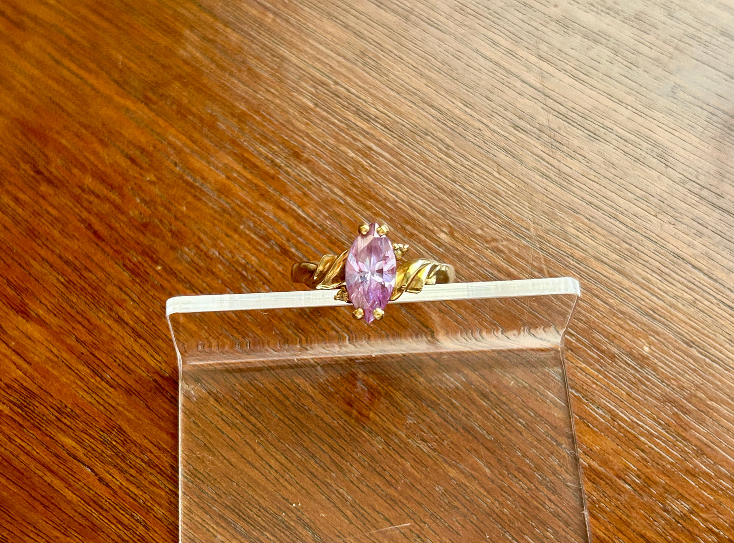 10k Yellow Gold Marquise Amethyst Diamond Accent Ring Sz 8.75