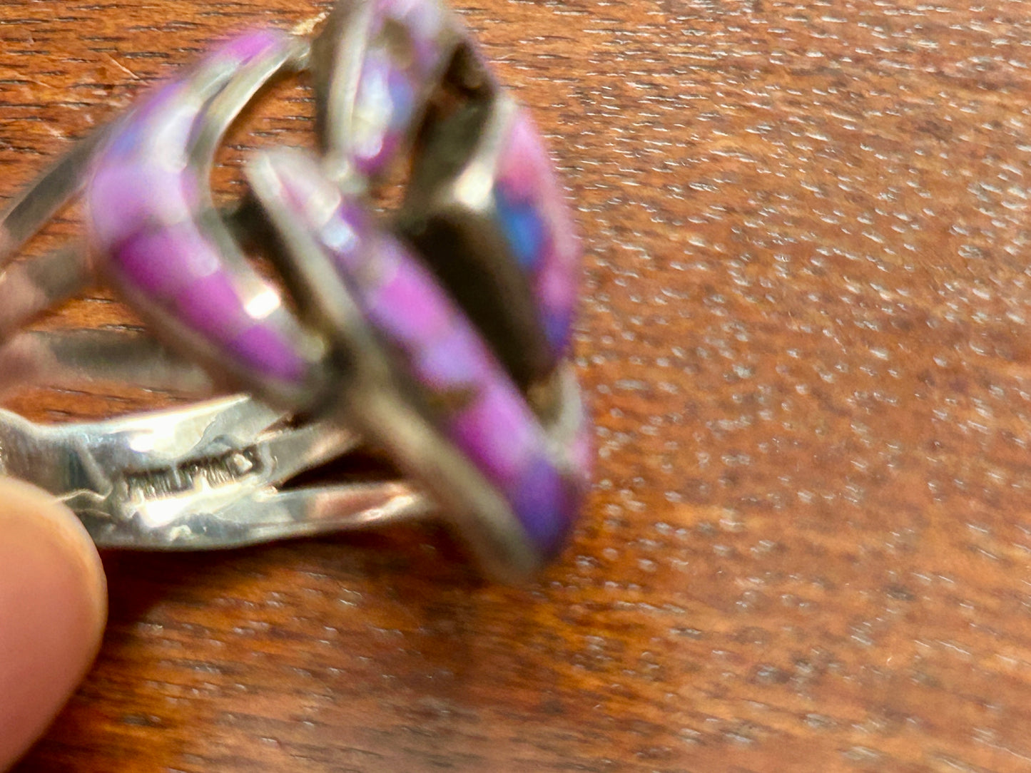 Sterling Silver 925 Purple Turquoise Inlay Modern Large Ring Sz 8.75 - 9