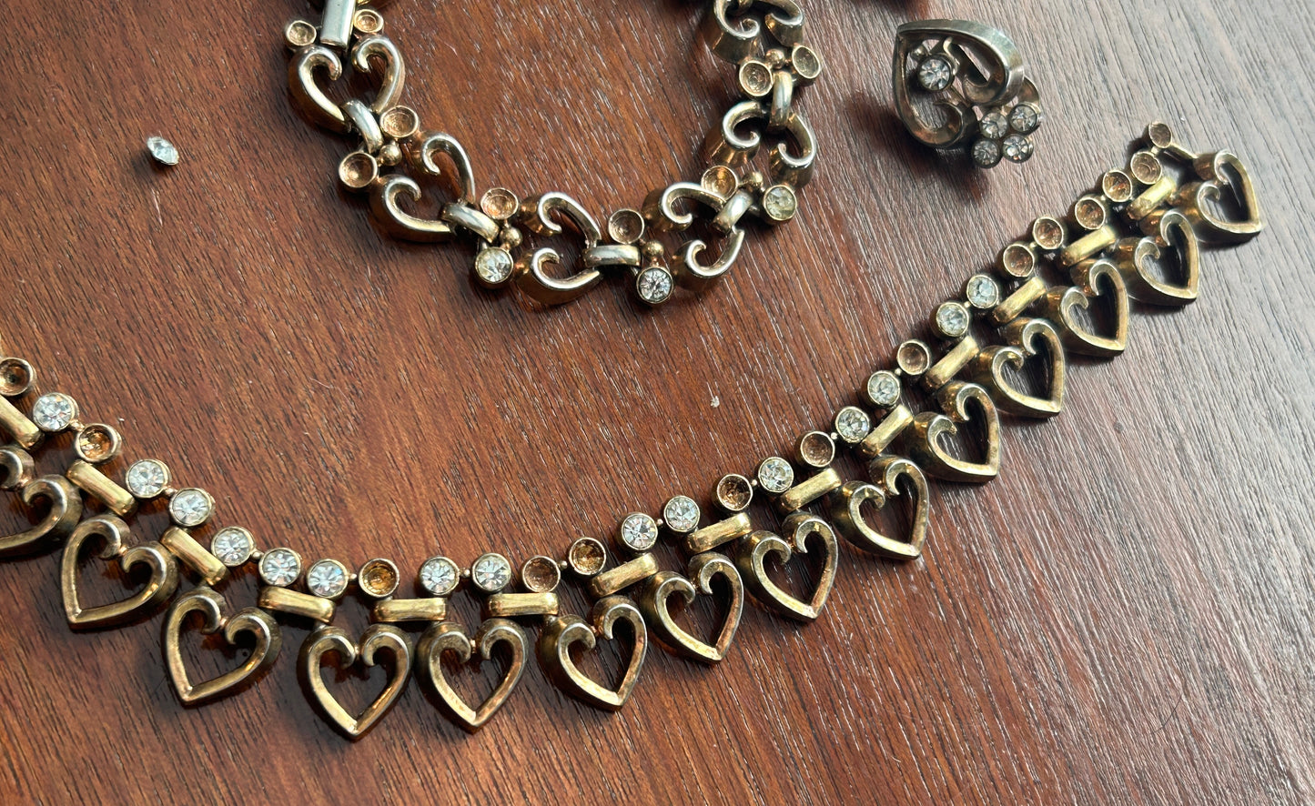 Vtg Trifari Queen of Hearts Gold Parure Necklace Bracelet Earring Jewelry Set