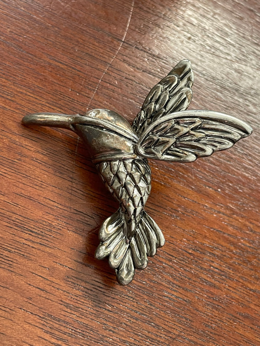 Vintage Silver Tone Flying Hummingbird Brooch Pendant