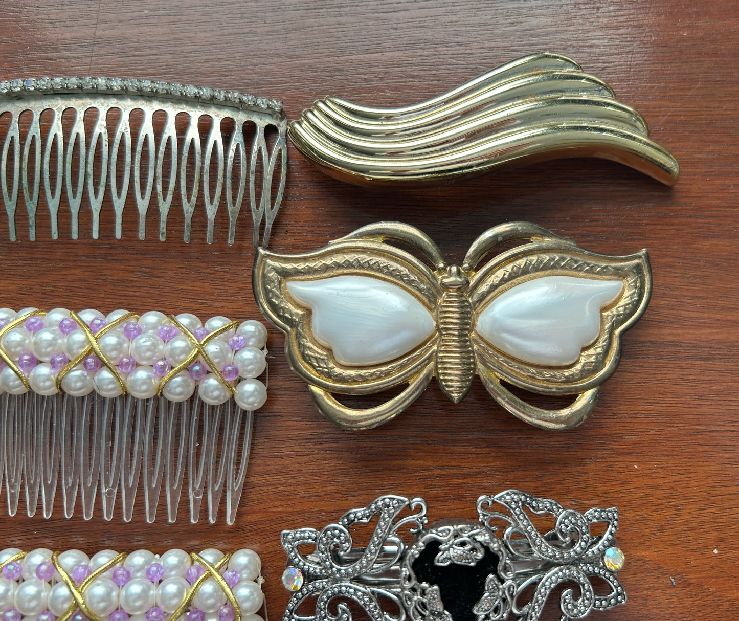 Vintage to Now Hair Accessories Lot Clips Combs Barrettes Faux Pearls Rhinestone