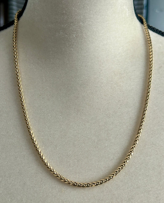 10k Yellow Gold 3.5mm Wide x 22.5" Long Wheat Chain Necklace