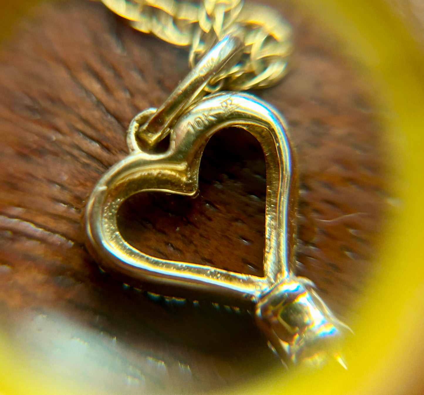 10k Yellow Gold Pave Diamond Skeleton Key Heart Pendant Necklace Chain