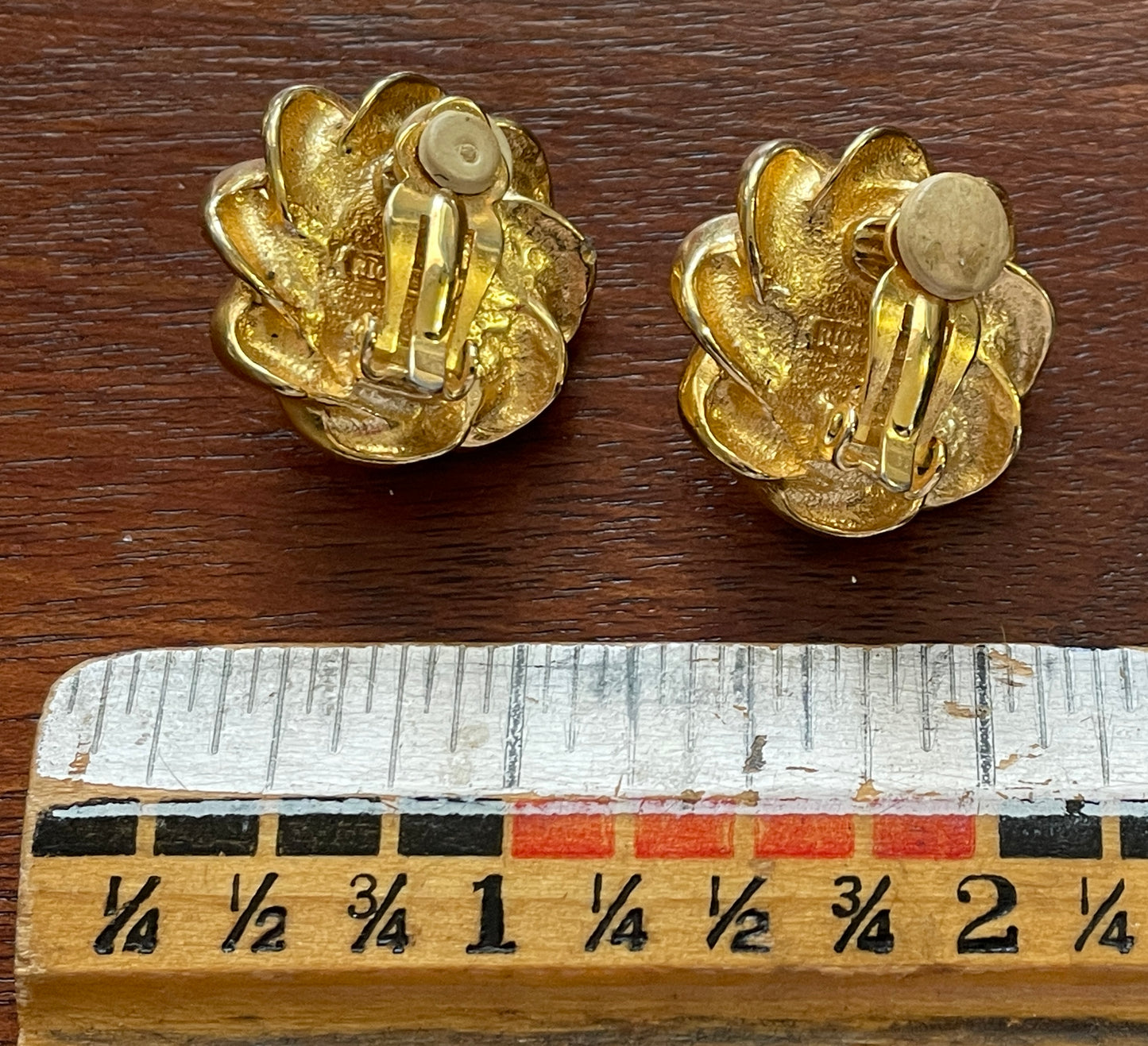 Vintage Gold Tone Richelieu Faux Pearl & Rope Braid Clip On Earrings