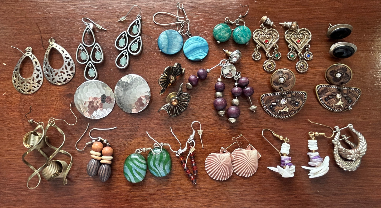 Vintage to Now Lot of Pierced Boho Earrings Wood Shell Hammered Bead Dangly