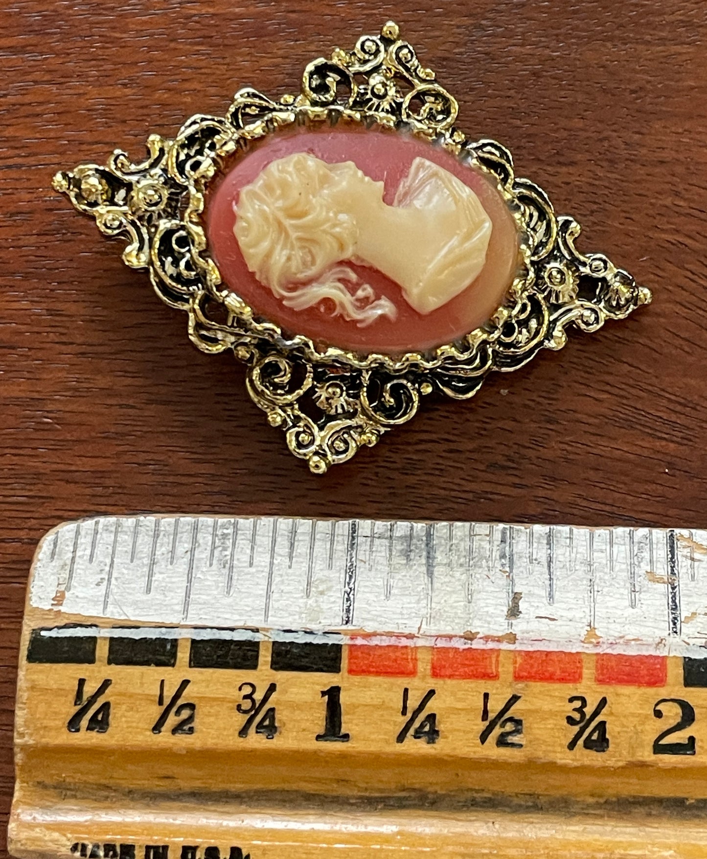 Gerry Vintage Goldstone White Carved Cameo Brooch