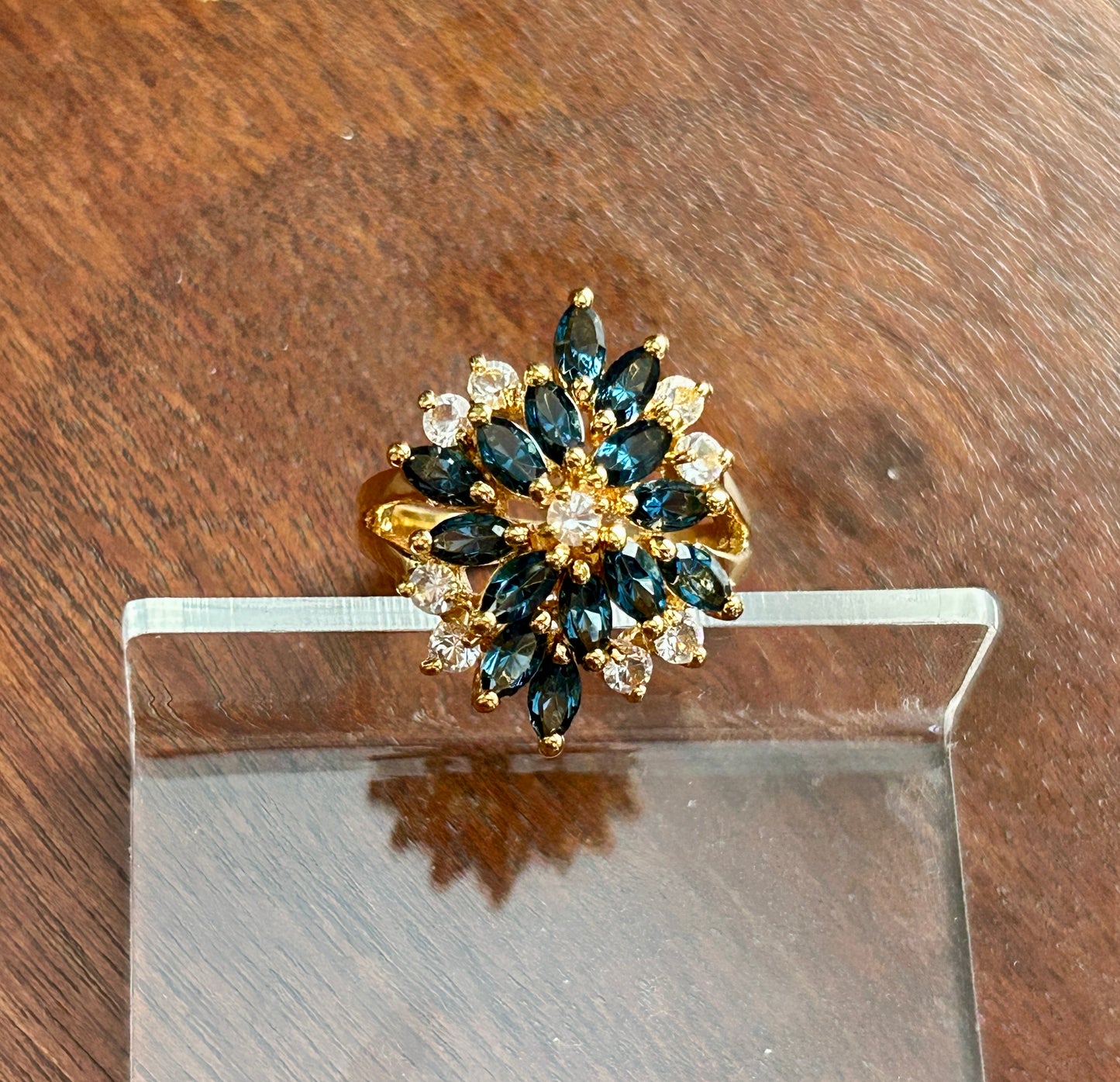 Palm Beach by Seta Gold Plate Designer Cocktail Ring Rhinestone Cluster Sz 10