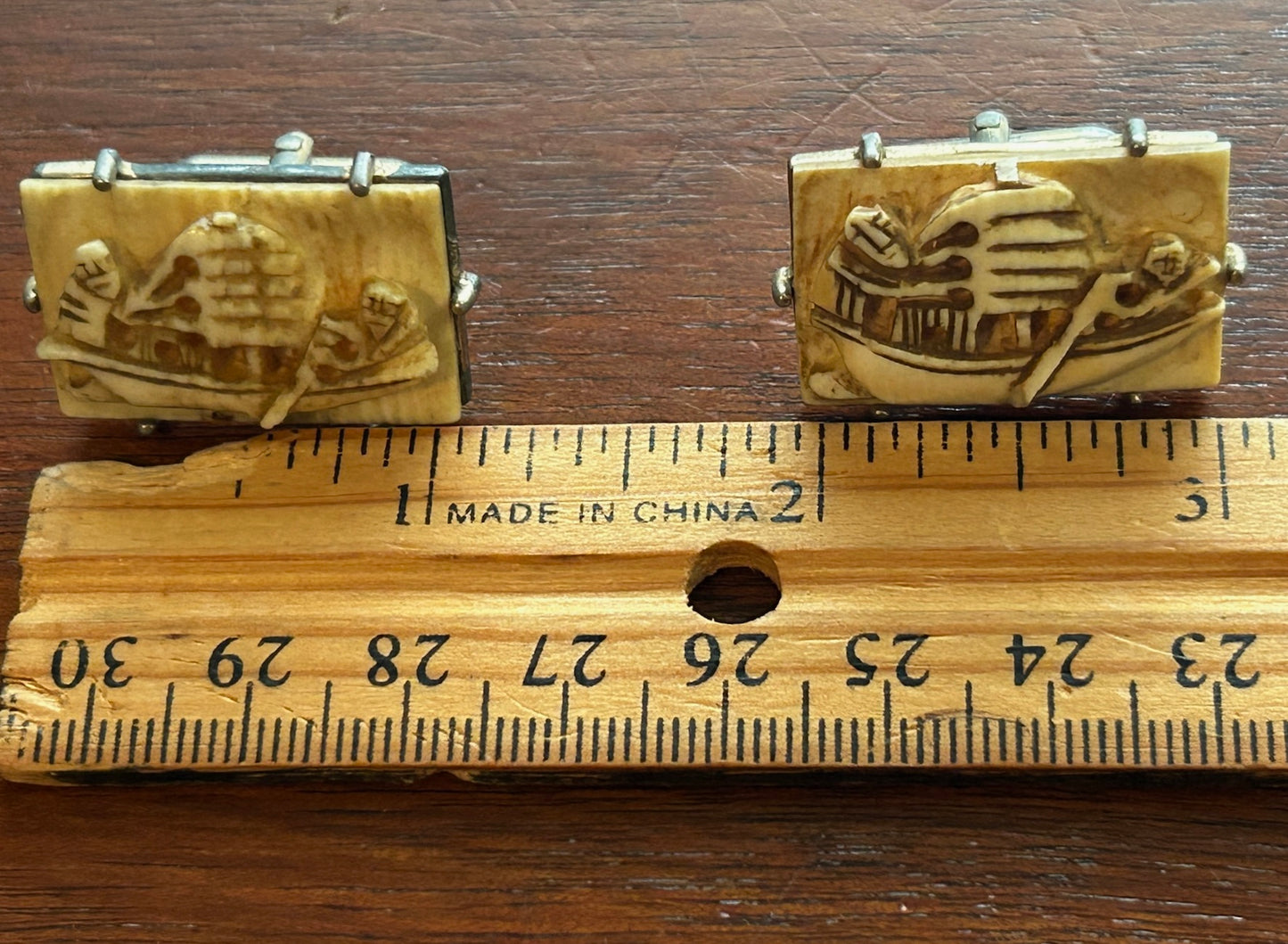 Vintage Midcentury Swank Carved Boat Cuff Links Gold Tone MCM
