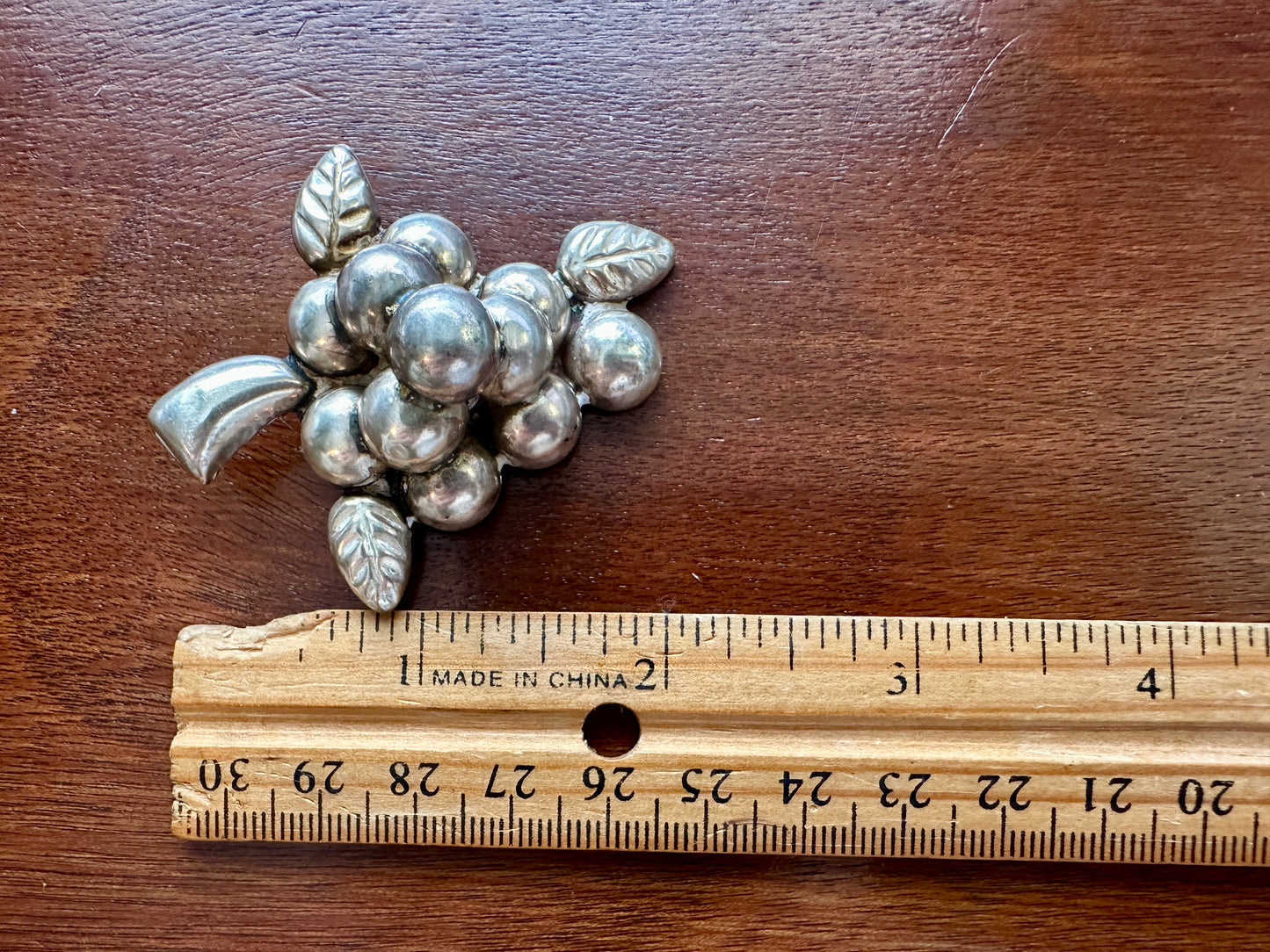 Vintage Mexico Silver Wash Large Grape Cluster Brooch Pin