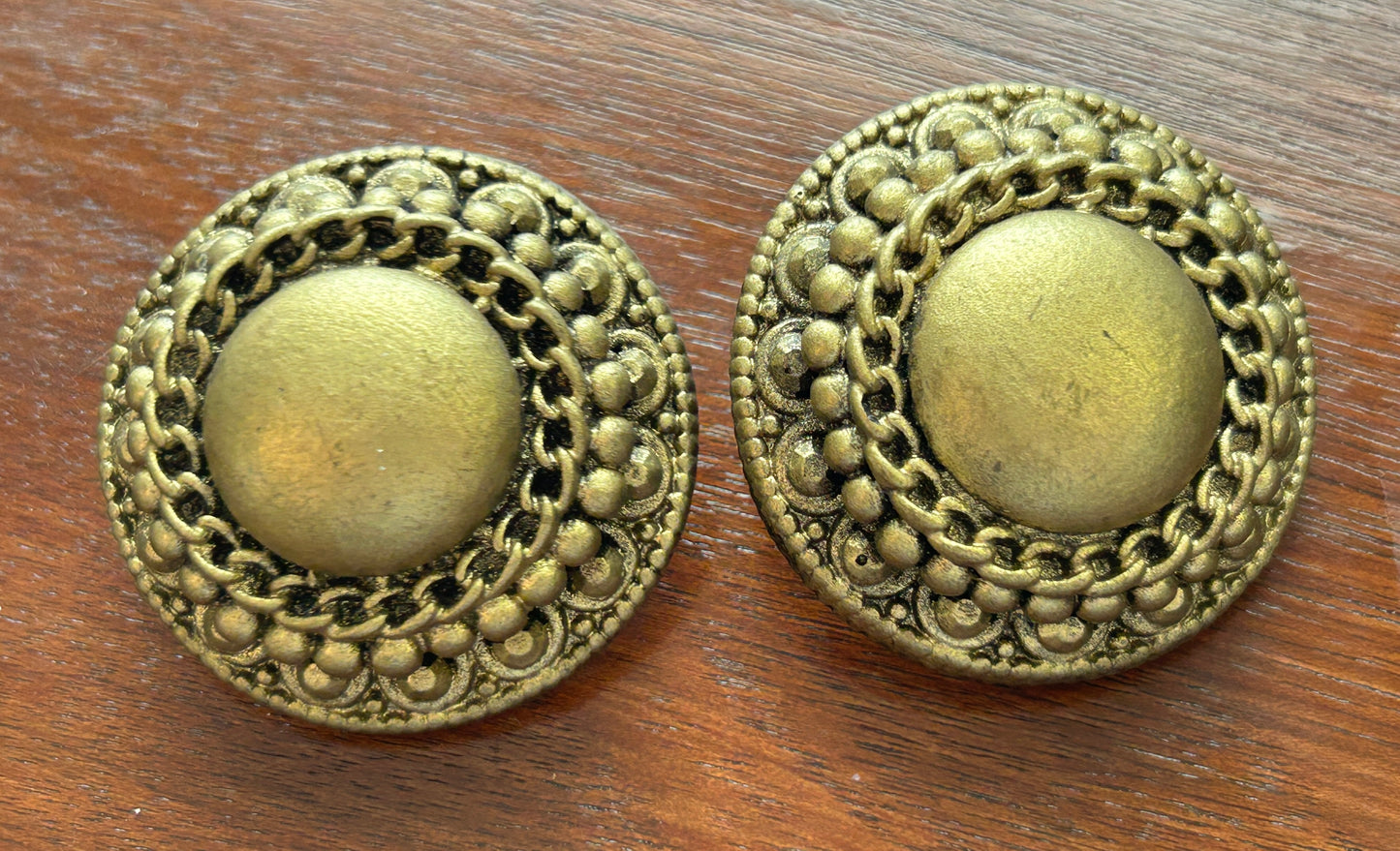 Vintage Resin Hand Painted gold Brass Over Sized Pierced Earrings