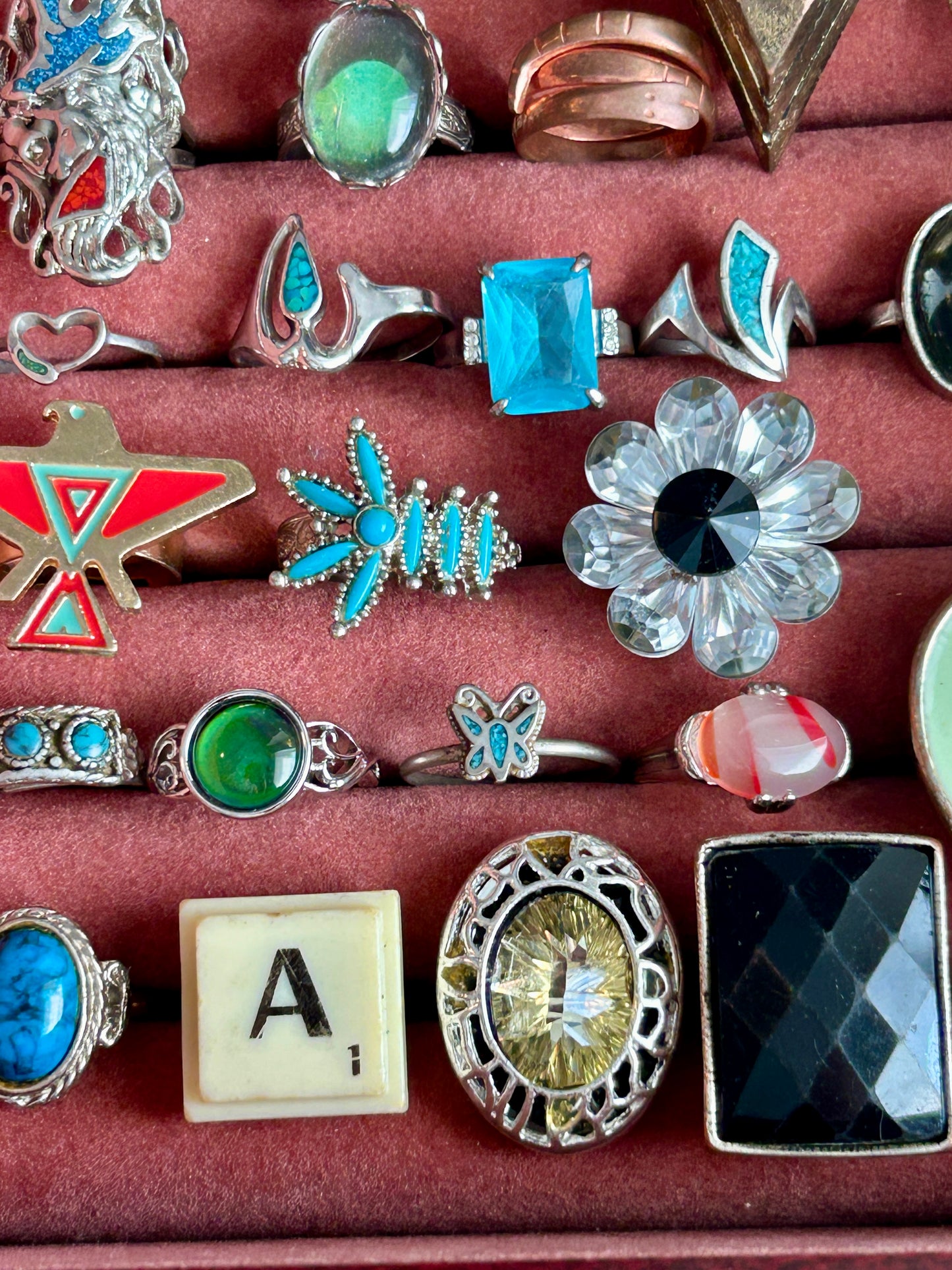 Vintage to Now Fashion Costume Cocktail Ring Lot Southwest Faux Turquoise & More