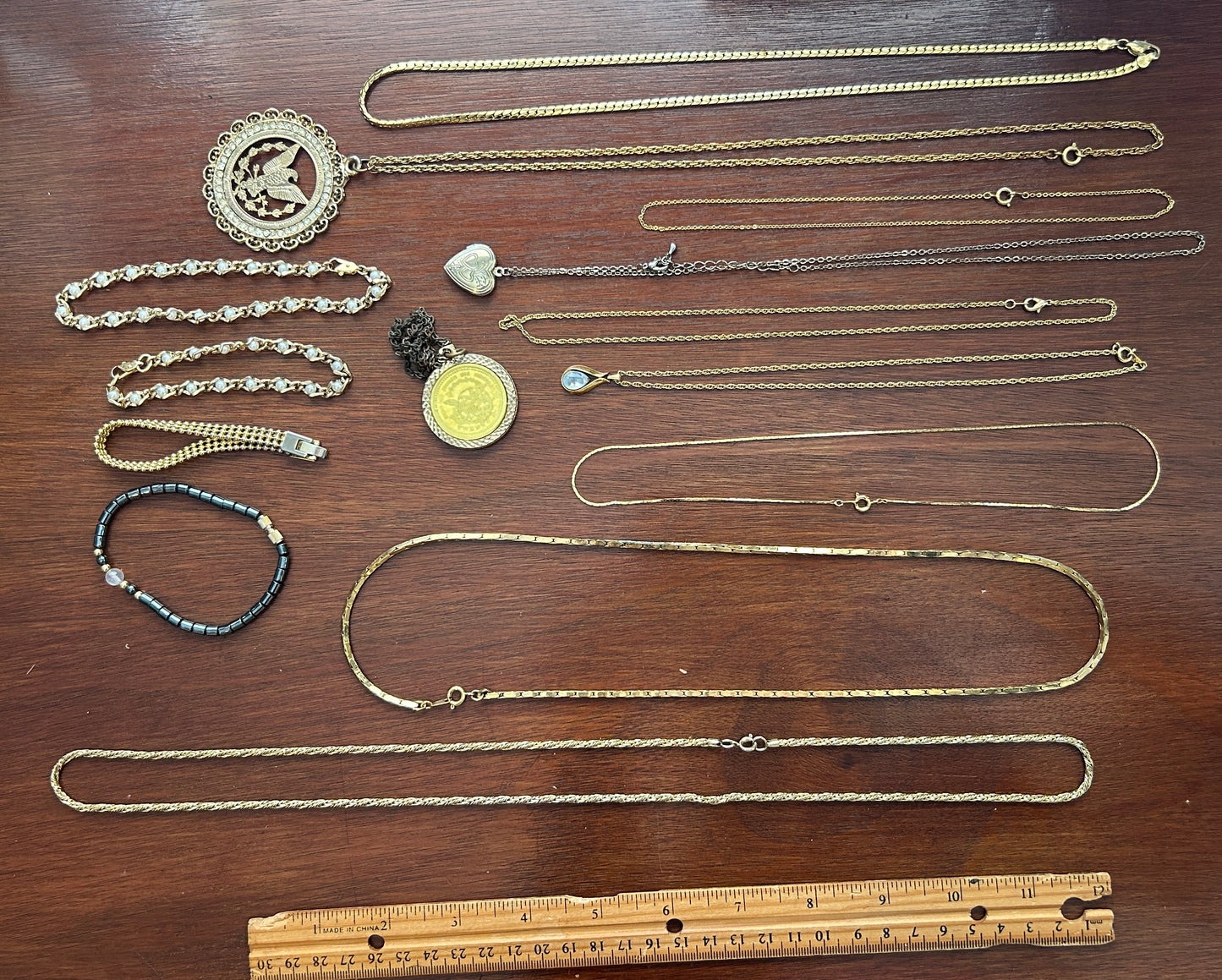 Vintage to Now Wearable Gold Tone Jewelry Lot Locket Chain Necklace Pendant