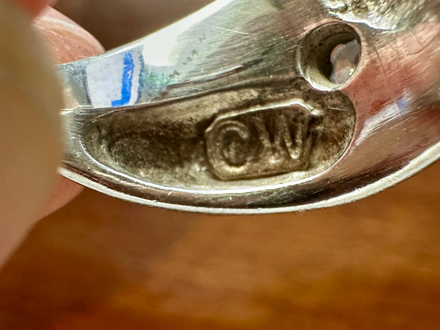 Signed CW Navajo Sterling Silver 925 Turquouse CZ Black Relief Ring Sz 7.25