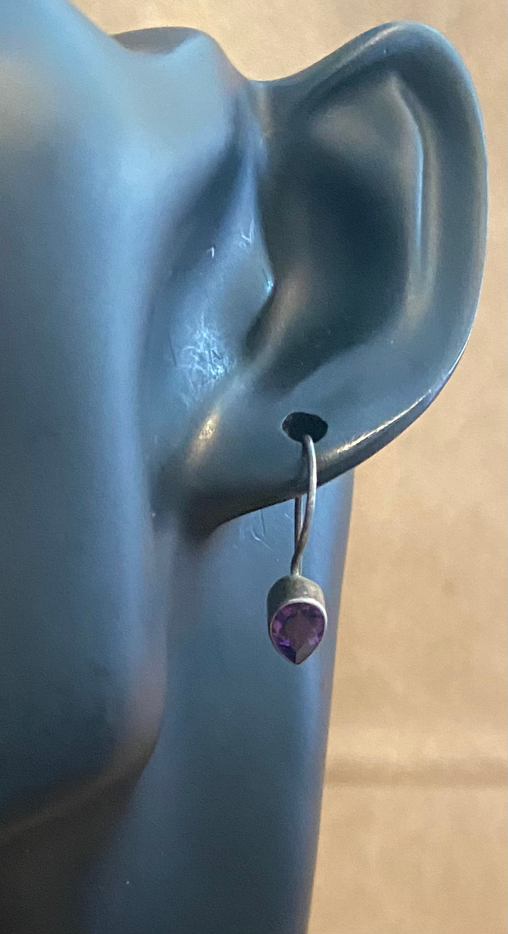 Sterling Silver 925 Pear Shaped Amethyst Pierced Drop Earrings