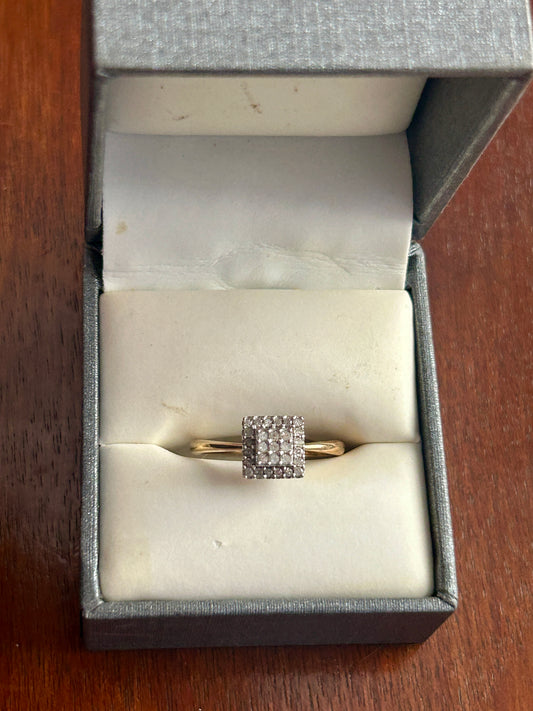 10k Yellow Gold Diamond Pave Set Square Shaped Engagement Ring Sz 6.75