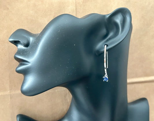 Sterling Silver 925 Round Lab Created Sapphire Drop Dangly Earrings