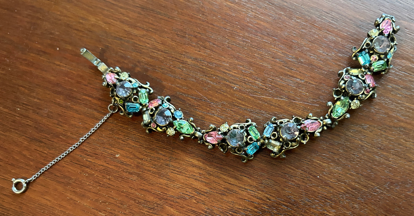 Vintage 50's Holly Craft Signed Rhinestone Bracelet MISSING RHINESTONES