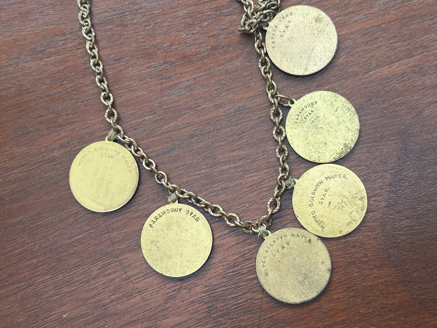 Vintage Gold Tone MGM Metro Goldwyn Mayer Paramount Star Charm Coin Necklace