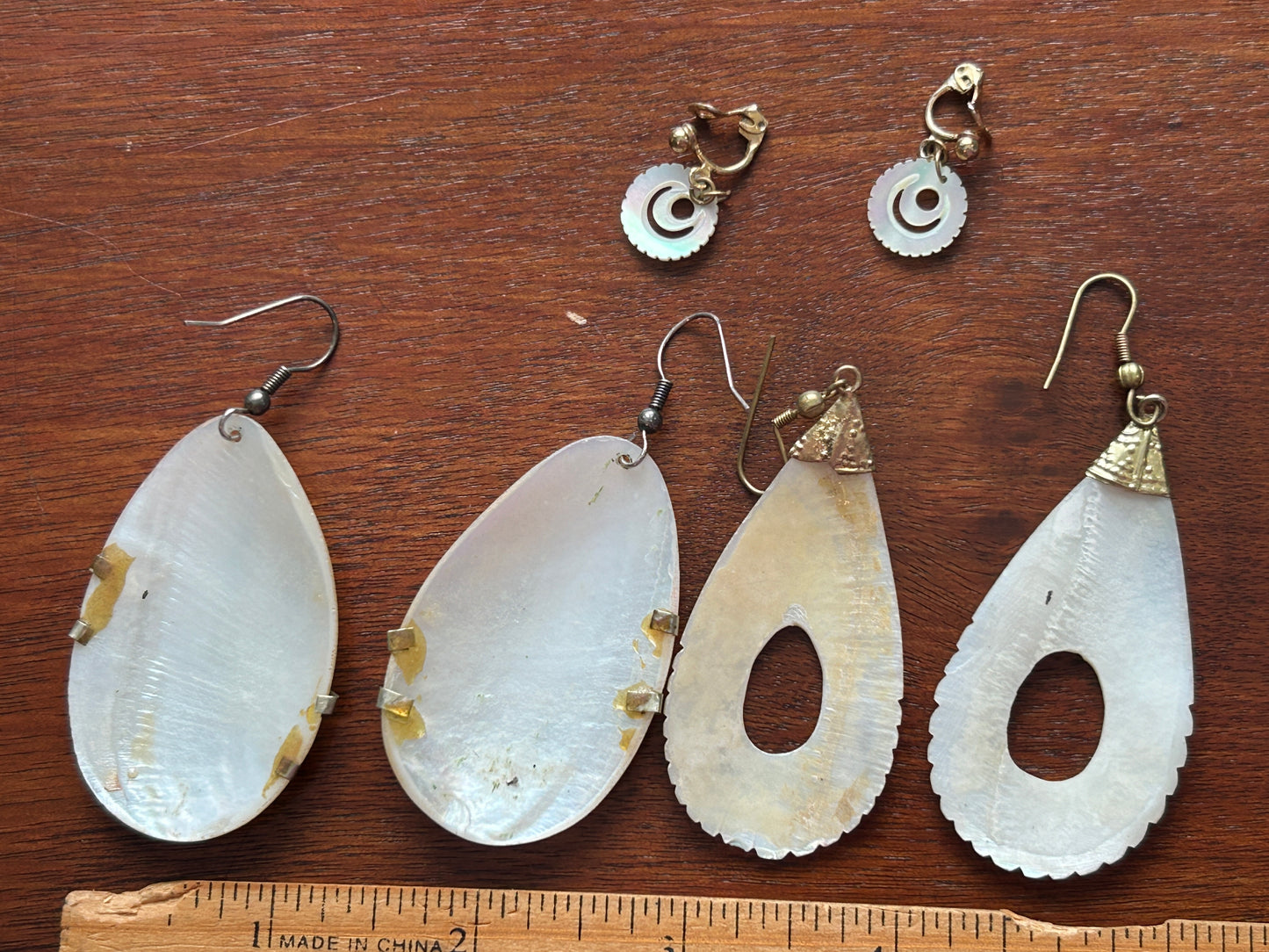 Vintage Shell Mother of Pearl Carved Large Dangly Drop Earrings Lot