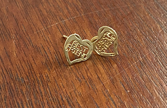 14k Yellow Gold BEST FRIEND Heart Stud Pierced Earrings Post