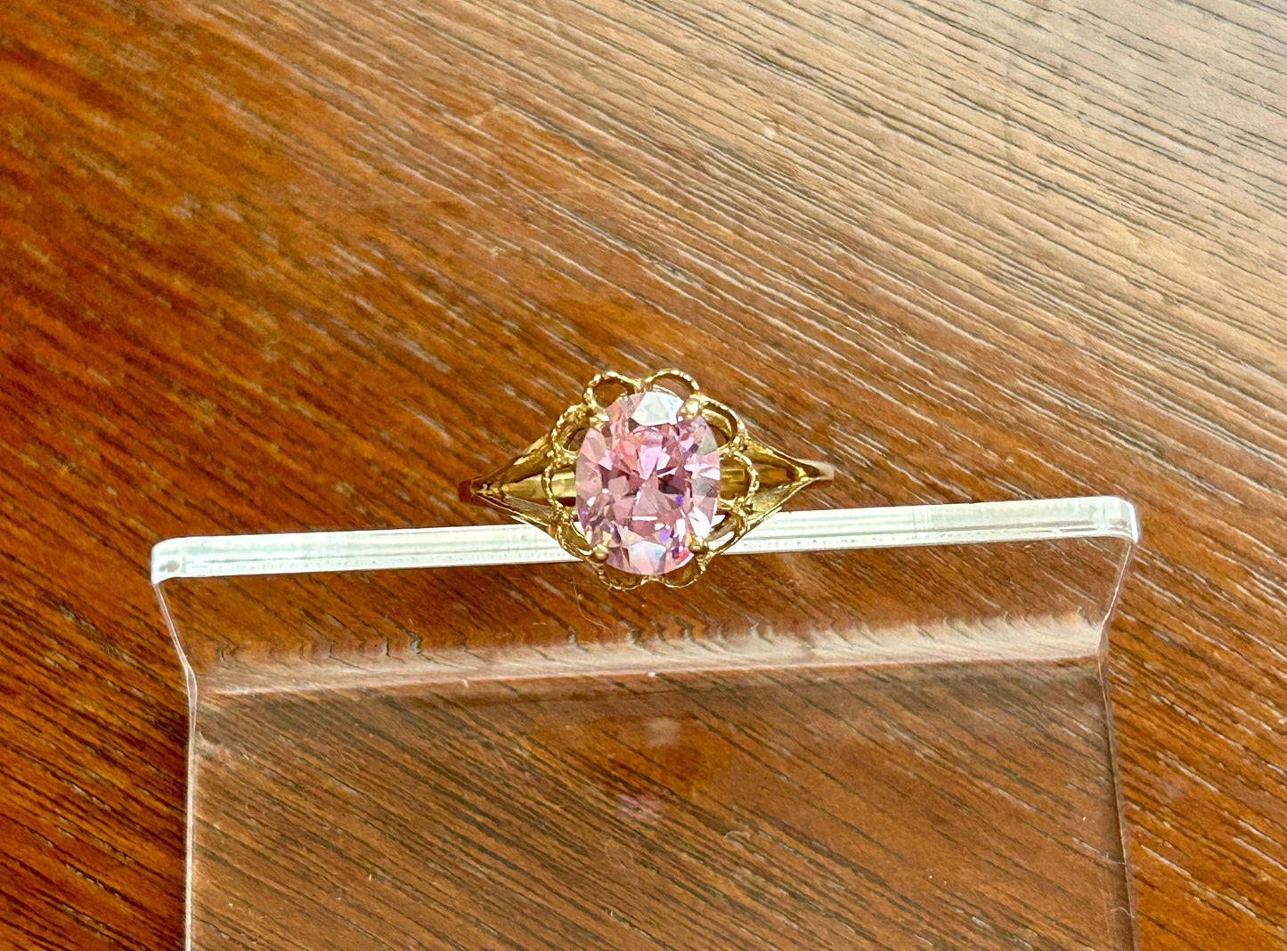 10k Yellow Gold Large Pink CZ Stone Ring Sz 8.75