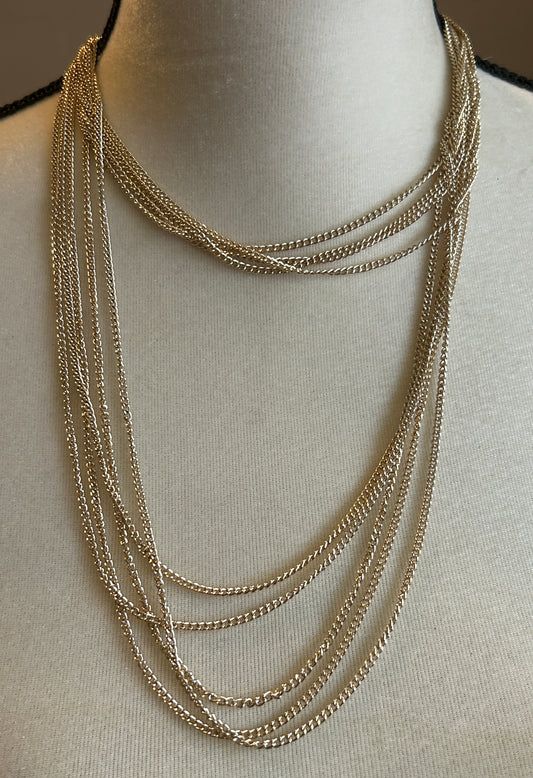 Vintage Gold Tone Thin Chain Link Multistrand Necklace